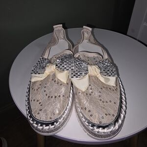 Chic Cream and Silver Women's Platform Shoes